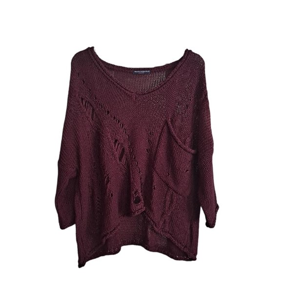 Brandy Melville Tops - Brandy Melville One Size Fits All Distressed Burgundy Wool Crochet Knit Top
